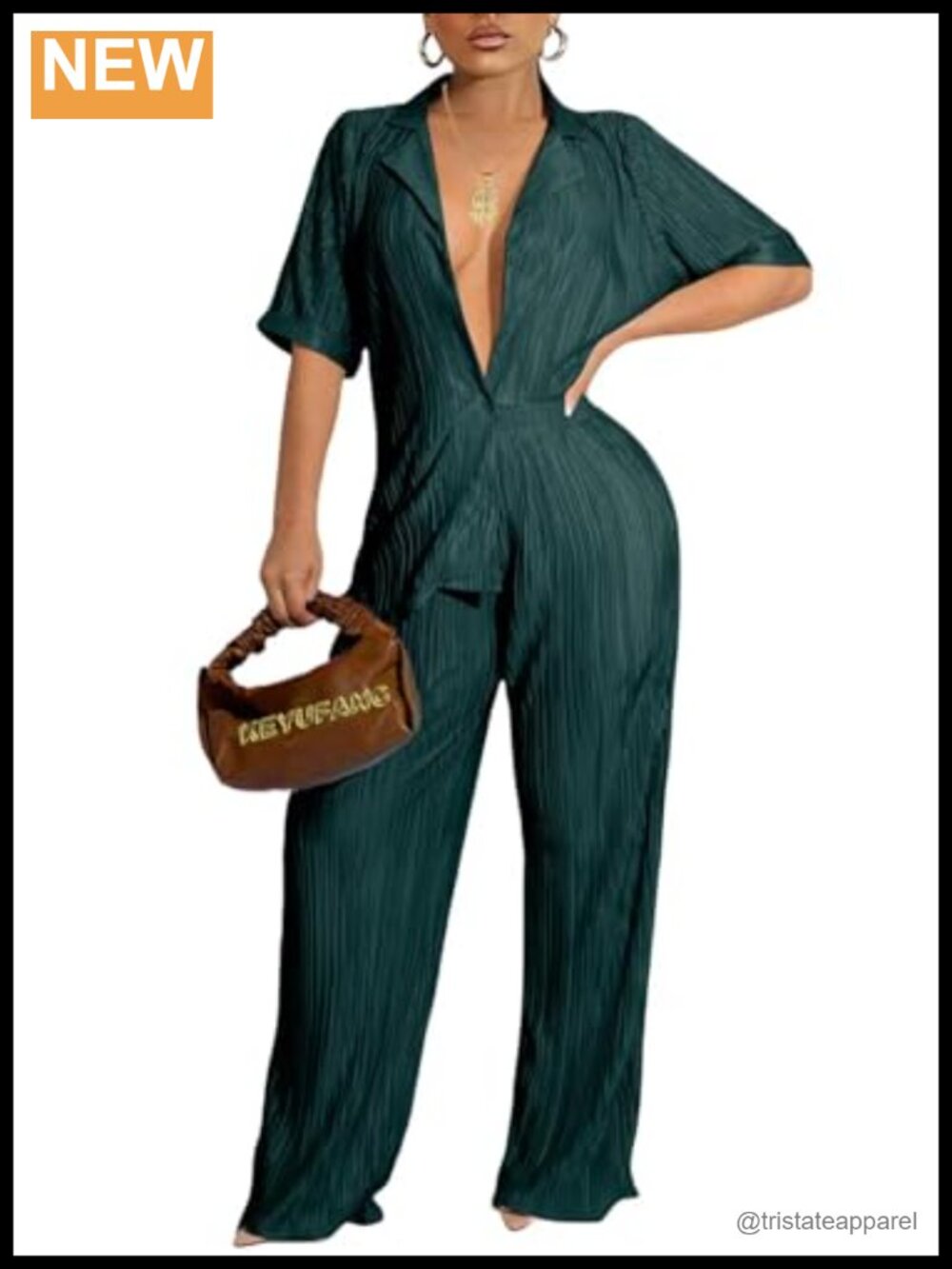 Women's 2 Piece Outfit Pleated Shirt Wide Leg Pants Set Casual Summer
